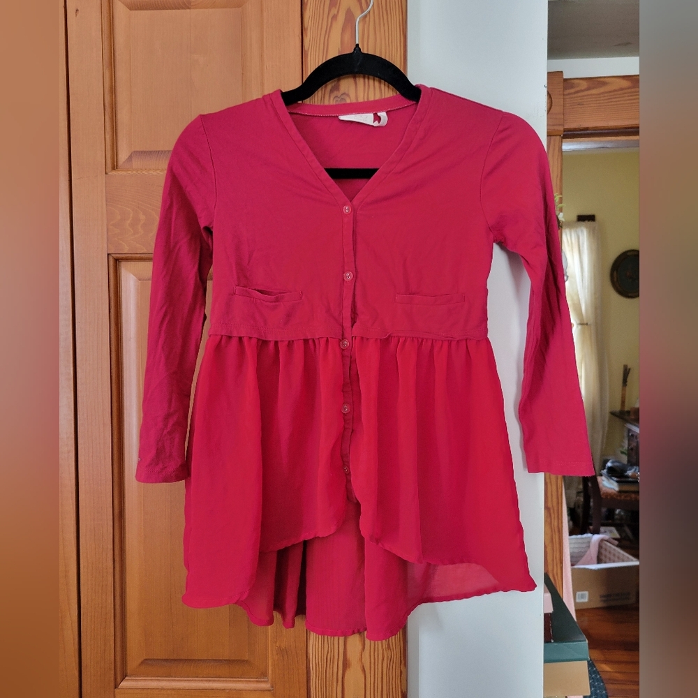 Girls LOGO by Lori Goldstein Deep Maroon Pink Cardigan Pull Over Button Up